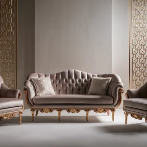 Baroque Splendor Sofa Set -Luxurious Upholstery with Carved Detailing