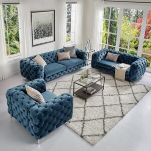 Chesterfield Velvet Sofa Set - Timeless Button-Tufted Grandeur