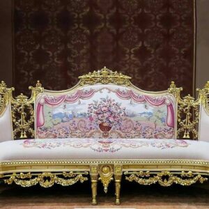 Golden Luxe Sofa Set -Gilded Accents with Regal Upholstery